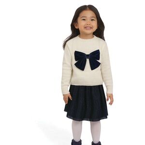 Lands' End Kids Cream Sweater with Dark Navy Bow